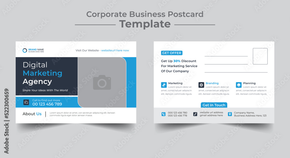 Corporate business postcard or eddm postcard design template layout, digital marketing business postcard