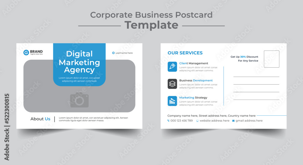 Corporate business postcard or eddm postcard design template layout, digital marketing business postcard Corporate business postcard or eddm postcard design template layout, digital marketing business postcard