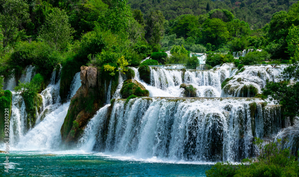 Detailed view of terraced waterfall at Krka National Park Croatia