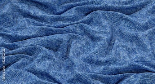denim fabric with folds and wrinkles.