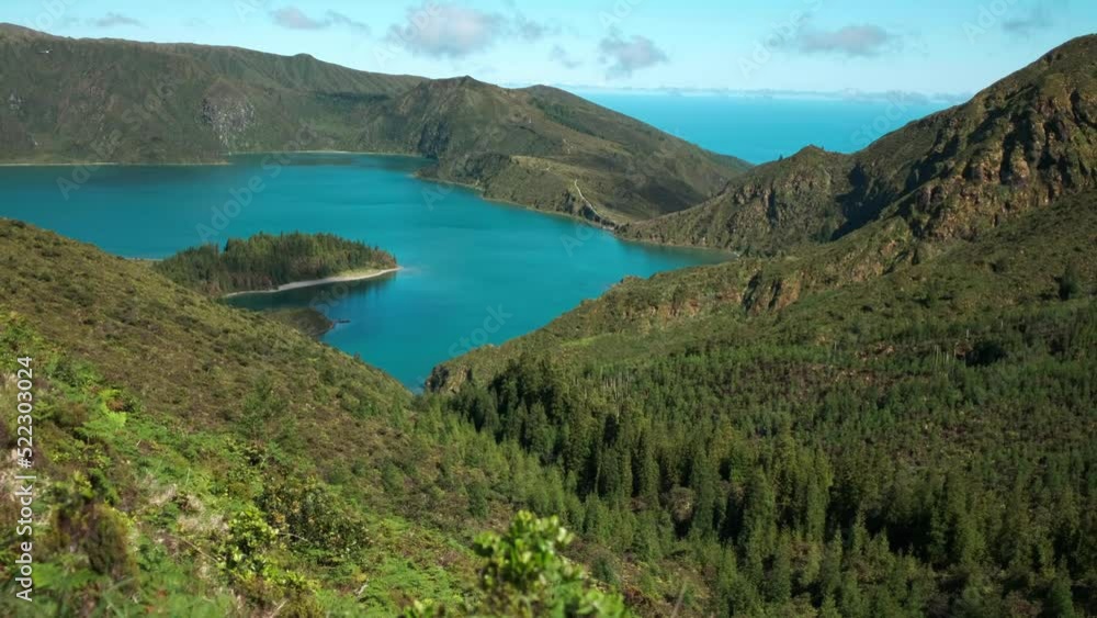 Scenic view over the nature landscape in the Lagoa do Fogo (Fire Lagoon) Landscape View, São Miguel Island in The Azores. Portugal. Scenic view over the nature landscape in the Lagoa do Fogo (Fire Lagoon) Landscape View, São Miguel Island in The Azores. Portugal.