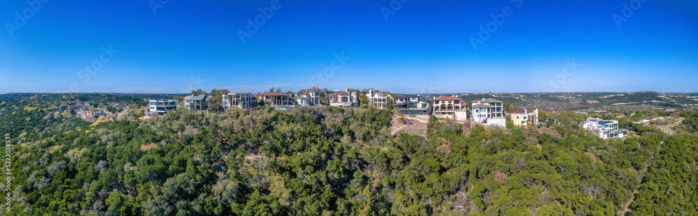 Austin, Texas- Mansions on top of a hill in a panoramic view