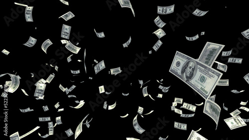 Money falling in black background 3D illustration.