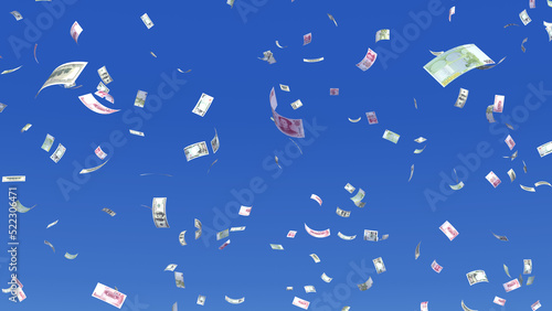 Money falling down from the sky 3D illustration. © bluebackimage