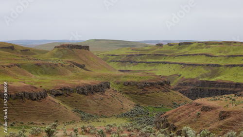American Nature Landscape during cloudy day. Washtucna, Washington, United States. Background Panorama