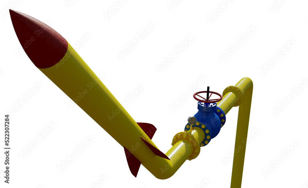 Crisis, gas pipe being turned into weapons, the concept of a threat to Europe's energy security, 3d illustration isolated on white background
