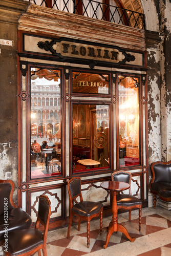 Old Traditional Bar Caffe Florian in St. Marks Square; Venice, Veneto; Italy