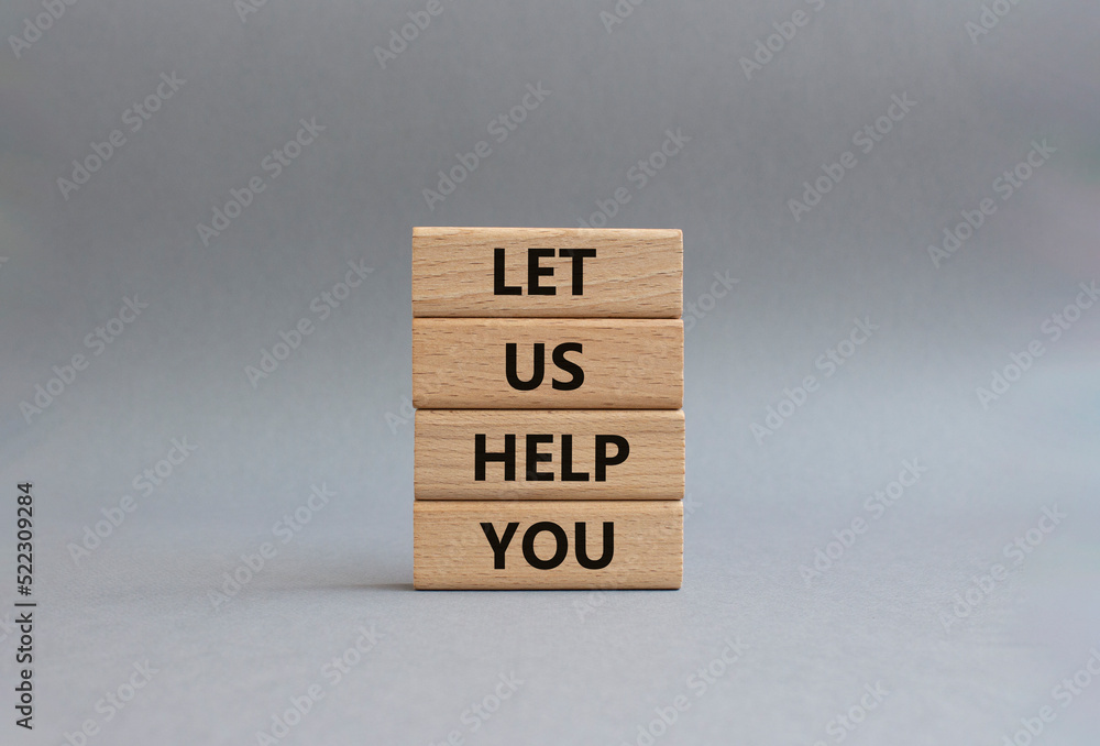 Let us help you symbol. Wooden blocks with words ILet us help you. Beautiful grey background. Business and Let us help you concept. Copy space. Let us help you symbol. Wooden blocks with words ILet us help you. Beautiful grey background. Business and Let us help you concept. Copy space.