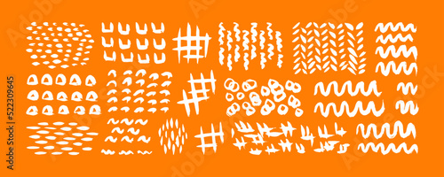 Grunge hand drawn doodle ornaments set. Big collection of abstract trendy elements and shapes for creating patterns or backgrounds.