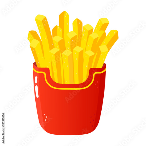 Cute funny french fries character. Vector hand drawn cartoon kawaii character illustration icon. Isolated on white background. French fries character concept