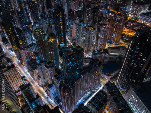 Sheung Wan, Hong Kong Top view of Hong Kong city at night © leungchopan