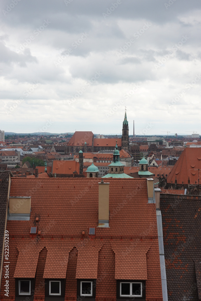 The panorama of Nuremberg from the city castle hill, Germany	