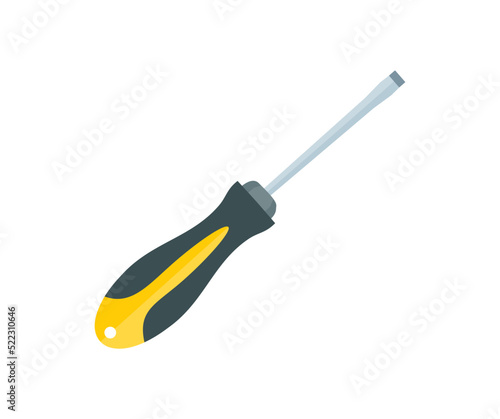 Yellow and Black professional realistic screwdriver with a plastic handle logo design. Hand tool, repair and service  vector design and illustration.
