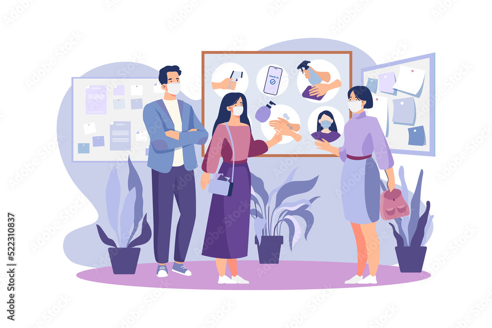 Students following covid guidelines inside the classroom Illustration concept on white background
