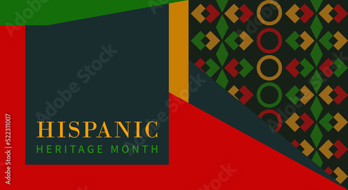 Hispanic heritage month. Abstract floral ornament background design, retro style with text, geometry