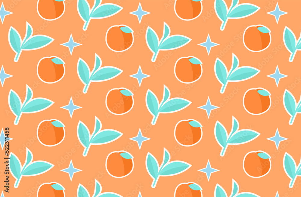 pattern seamless peach and leaf. star pattern seamless peach and leaf. star