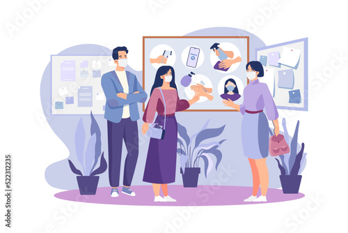 Students Following Covid Guidelines Inside The Classroom Illustration concept on white background © freeslab
