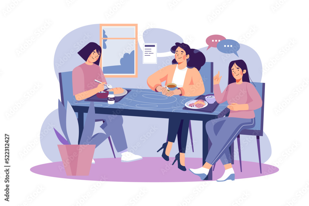 Students Eating Lunch At The School Canteen Illustration concept on white background