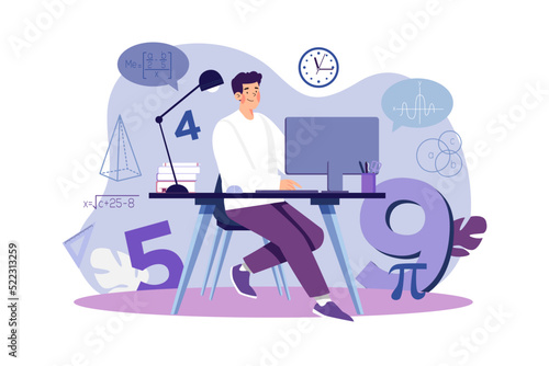 Boy Learning Math In Online Class Illustration concept on white background