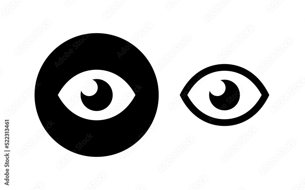 Eye icon. A view or visibility symbol. Isolated raster illustration on white background. Eye icon. A view or visibility symbol. Isolated raster illustration on white background.