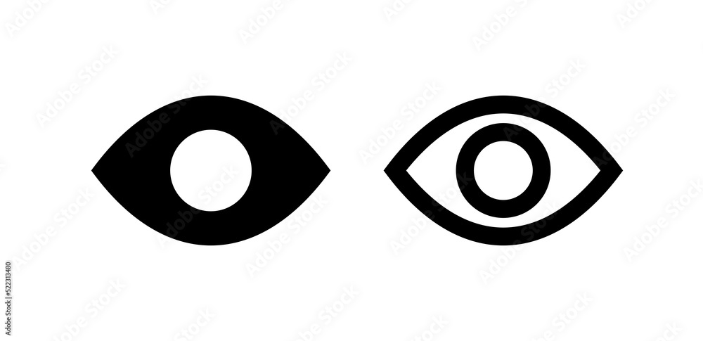 Eye icon. A view or visibility symbol. Isolated raster illustration on white background. Eye icon. A view or visibility symbol. Isolated raster illustration on white background.