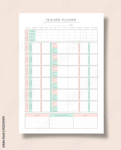 Teacher planner bell schedule lessons topics for vacation lessons important things and notes