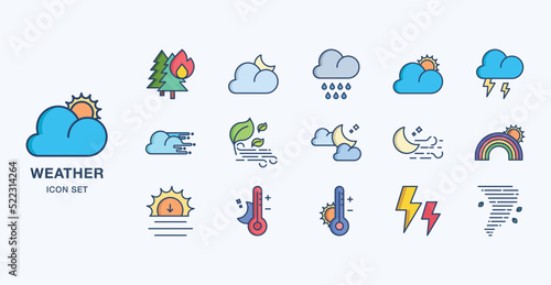 Weather forecast linear coloured icon set