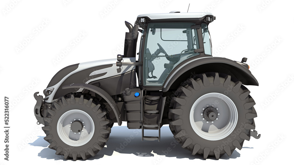 Farm Tractor 3D rendering on white background Farm Tractor 3D rendering on white background