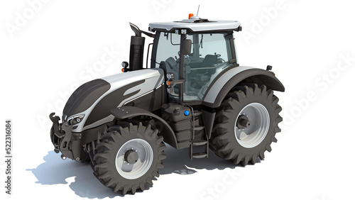 Farm Tractor 3D rendering on white background