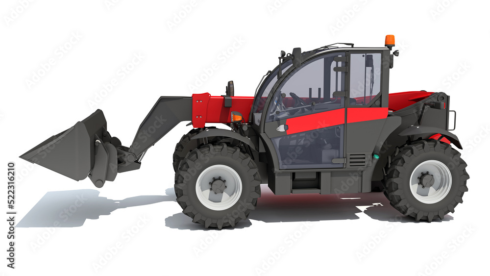 Obraz premium Telehandler heavy construction machinery 3D rendering on white background
