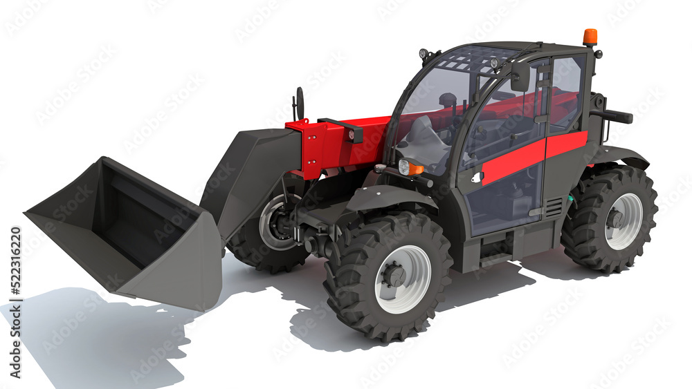 Telehandler heavy construction machinery 3D rendering on white background Telehandler heavy construction machinery 3D rendering on white background