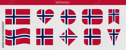 Norway flag set. Vector illustration isolated on white background