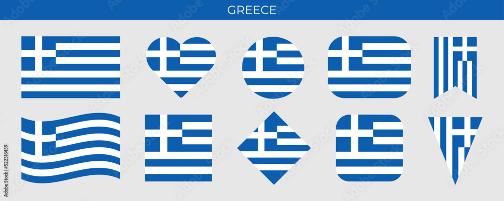 Obraz premium Greece flag set. Vector illustration isolated on white background