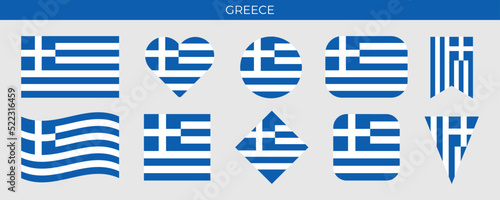 Greece flag set. Vector illustration isolated on white background