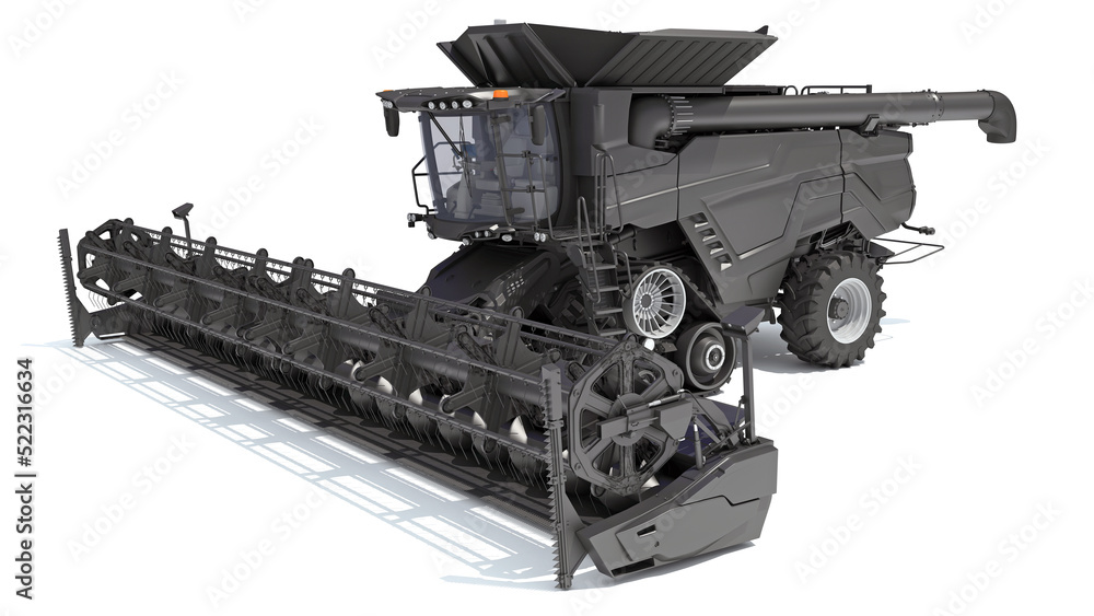 Combine Harvester farm equipment 3D rendering on white background Combine Harvester farm equipment 3D rendering on white background