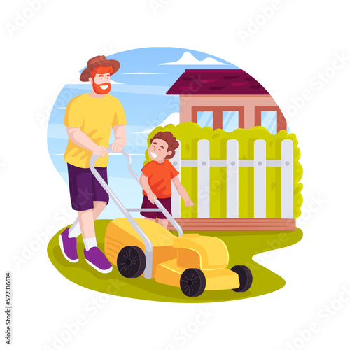Mowing the lawn isolated cartoon vector illustration.