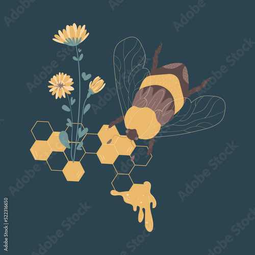 Magic moon night garden with insect moths flowers and plants