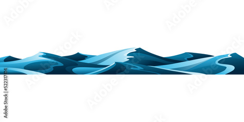 Ocean or sea decorative water wave. Vector horisontal pattern for ui games. Stylized blue waves on white background