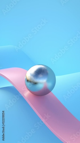 3d render animation of ball sliding, metallic, pink and blue colors