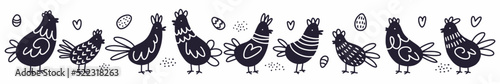 Fotografiet Vector horizontal pattern with chickens. Easter pattern.