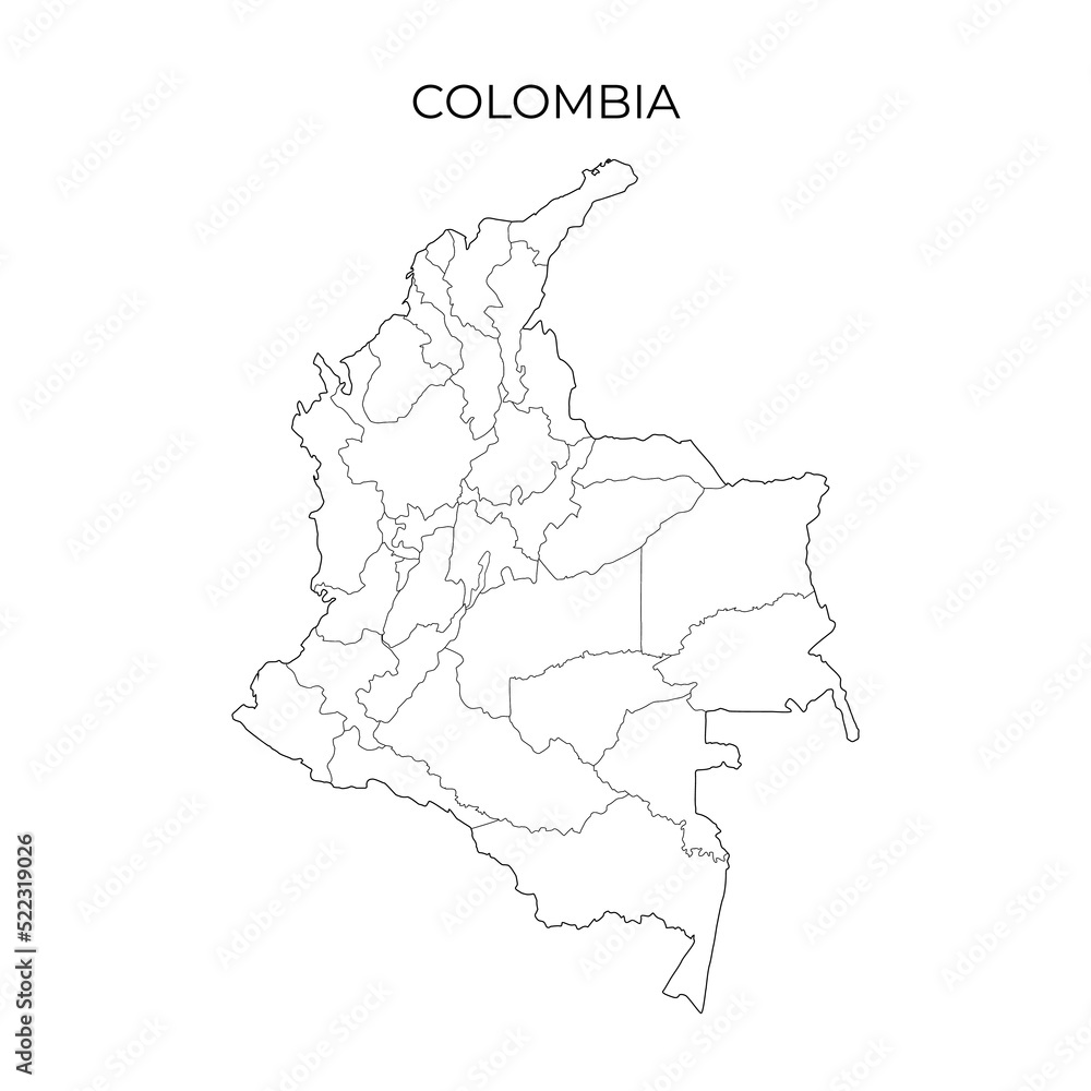 Colombia administrative division map. Regions of Colombia. Vector illustration in outline style
