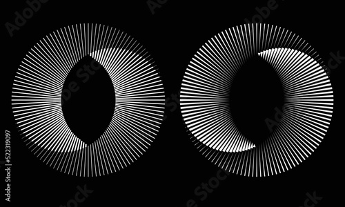 White lines in circle abstract background. Yin and yang symbol. Dynamic transition illusion.
