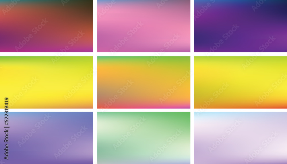 Colorful gradient background collection. Soft Color trendy, Modern screen vector, Nature backdrop. illustration. for graphic design, banner, poster, mobile app, dynamic cover, blurred Abstract bright