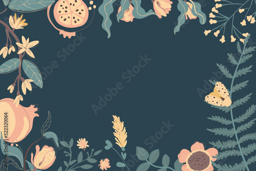 Magic moon night garden with insect moths flowers and plants