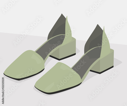 Women's light green summer shoes. Vector flat image of women's closed-type sandals. Fashion illustration. Design for cards, banners, backgrounds, templates, textiles.