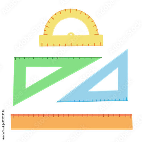 School instruments for measure , rulers set, protractor. Vector Illustration for printing, backgrounds, covers, packaging, greeting cards, posters and seasonal design. Isolated on white background.