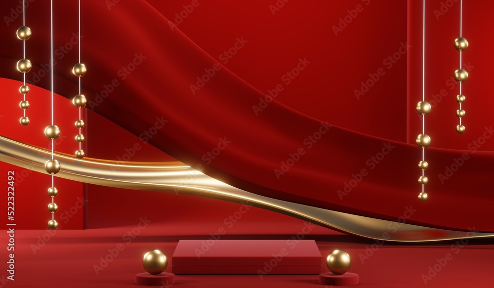 3D rendering of blank product background for cream cosmetics Modern red podium background 3D rendering of blank product background for cream cosmetics Modern red podium background