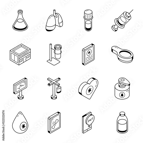 Pack of Medical Isometric Line Icons

