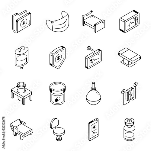Set of Healthcare and Medical Isometric Icons

