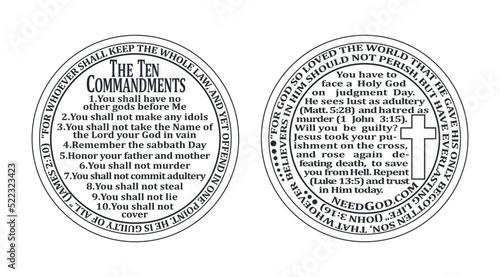 The two sides ten commandments coin vector illustration photo